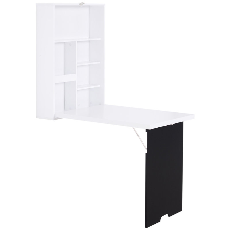 Bureau flottant avec rehausse Savaira, Blanc/Noir