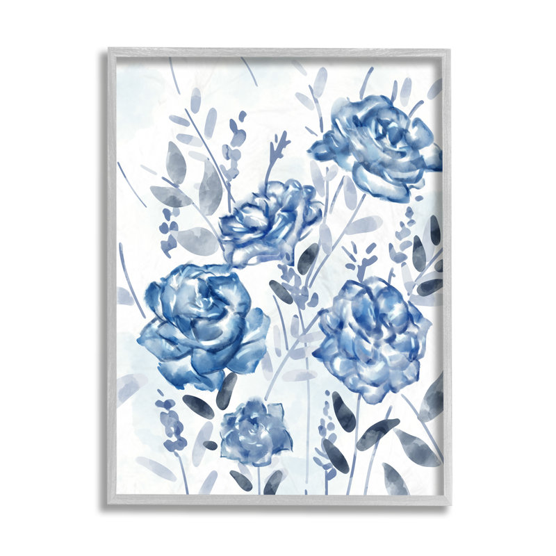 Fleurs de jardin abstraites bleues, H 20 po x l 16 po, Estampe numérique Farmhouse