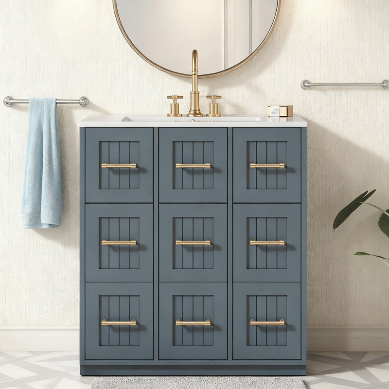 Meuble-lavabo 30 po avec lavabo sous comptoir, Bleu