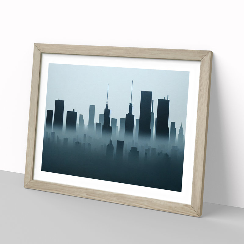 Evocative Skyline Architecture - Framed Print, 25cm H x 34cm W x 2cm D, Oak