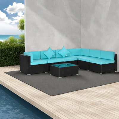 Ensemble de canapés de patio moderne, canapé modulaire en rotin à structure en acier, confort extérieur