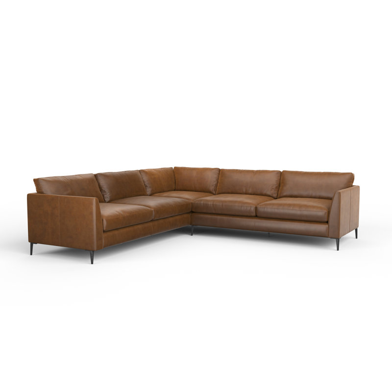 Portofino 2x2 100% Full Top Grain Leather Sectional, Steeplechase Cocoa Genuine Leather