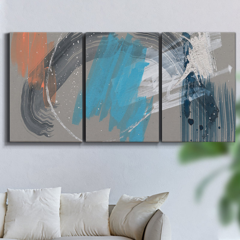 «Cool Grey Horizon I», reproduction sur toile 3 pièces, H 27 po x l 54 po x P 2 po