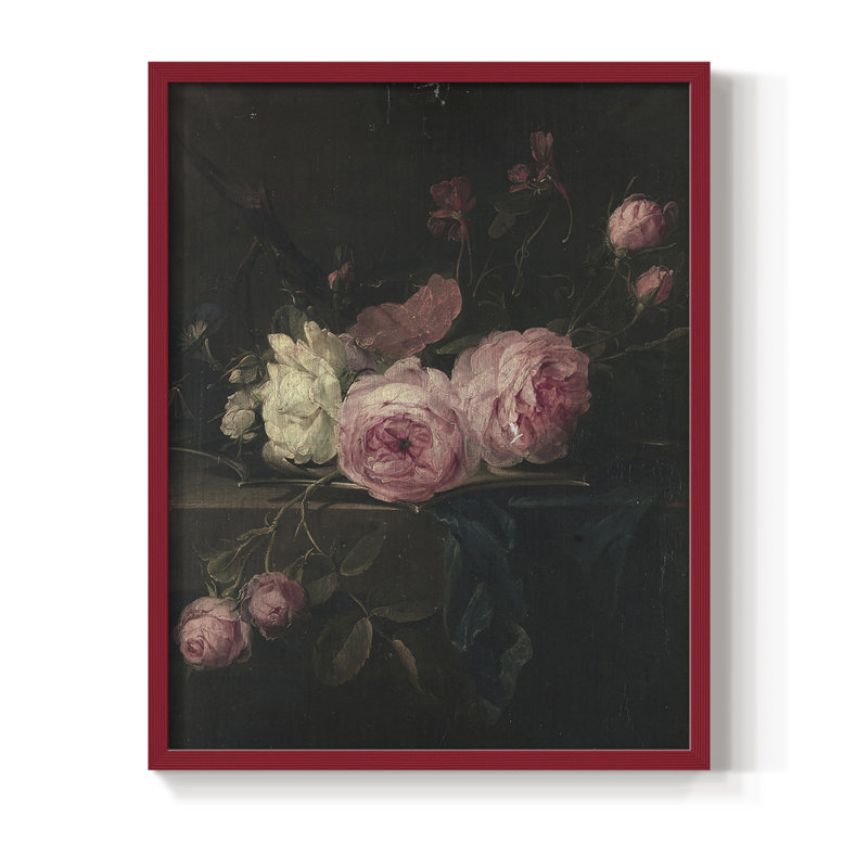 «Vintage Floral Print», impression encadrée CCL XXXI - bois massif, H 11 po x l 9 po, Rouge