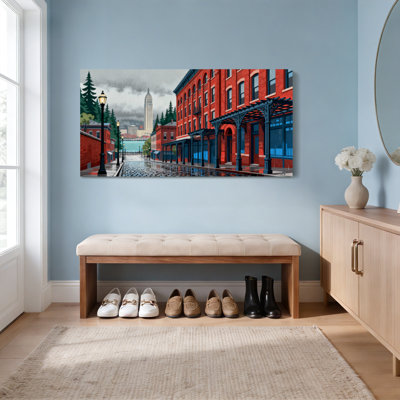 Cityscape Street Scene Canvas Wrapped Wall Art Oil Painting Print Set Of 1