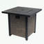 Table de foyer carrée carrée avec panneau latéral en polyester enduit de PVC, couvercle en acier et pierres