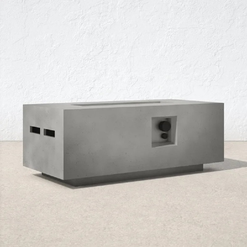 Abigale Rectangle Concrete Propane Smokeless Fire Pit Table, Natural Concrete, 15" H x 42" W x 20" D