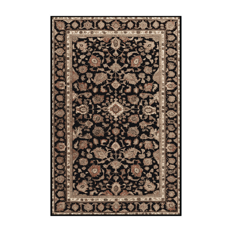 Tapis persan noir lavable à la machine, Rectangulaire 8 pi x 12 pi