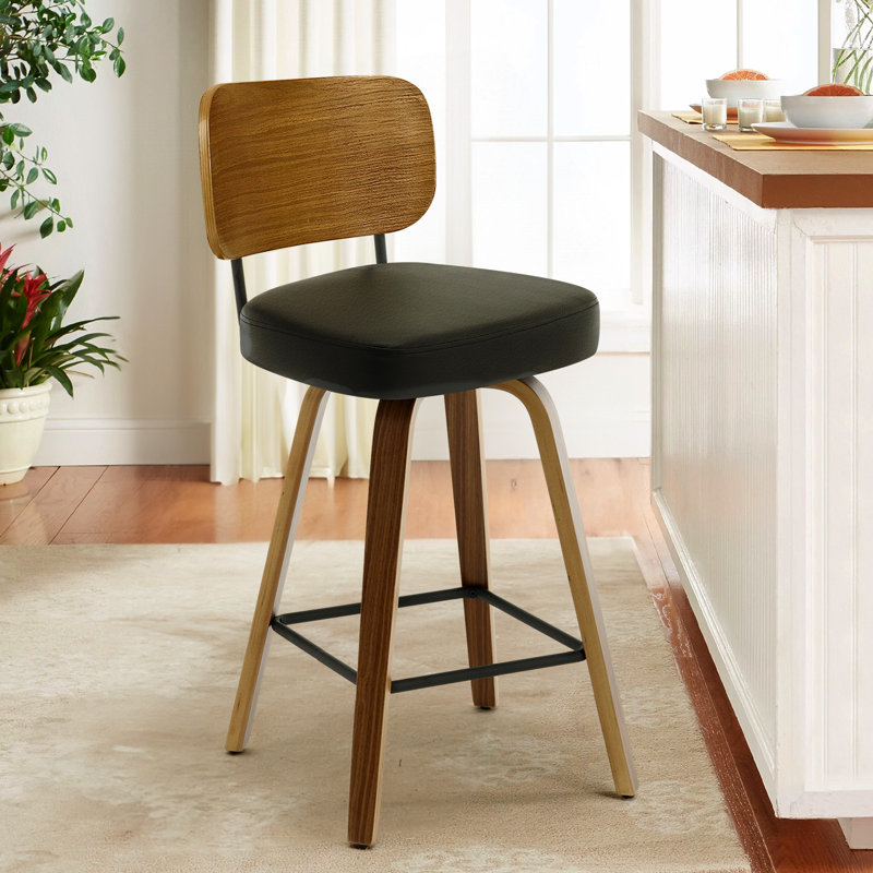 Tabouret de bar rotatif 26 po à hauteur de comptoir, Noir, 3