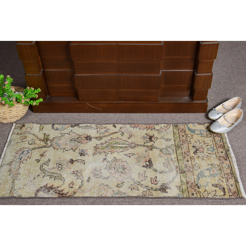 Tapis de porte turc rétro tissé à la main dans des tons pastel doux avec un élégant motif floral