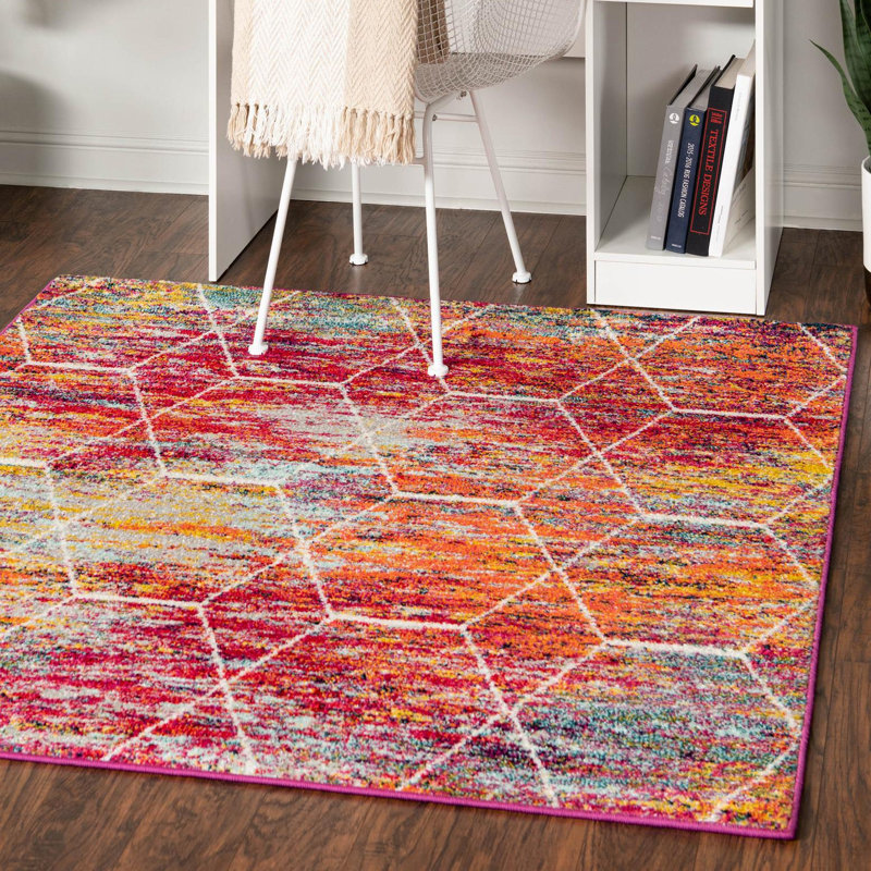 Tapis géométrique fuchsia, Carré 5 pi 3 po