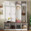 Farmhouse Hall Tree with Hidden Hanging Hooks, Versatile Seating Bench and Shoe Cabinet-92376274