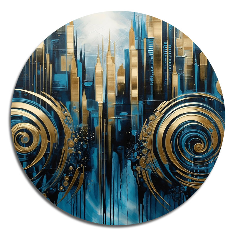 Élégance urbaine dorée et bleue II, H 23 po x l 23 po x P 1 po