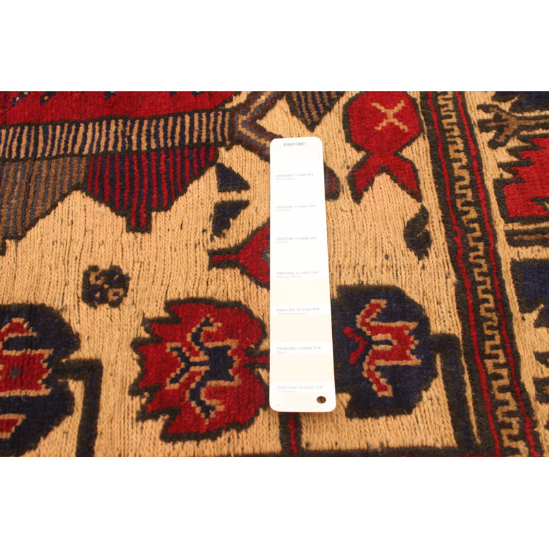 Tapis décoratif en laine rouge/beige noué à la main New Age de conception unique 3 pi 11 po x 5 pi 8 po CeNiA