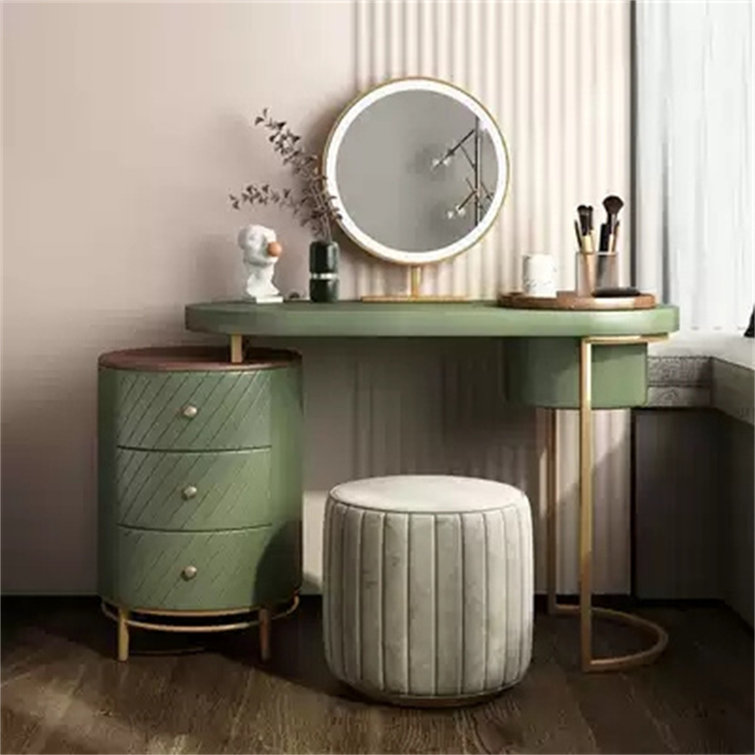 Everly Quinn 43 Makeup Vanity Table With LED Lighted Mirror