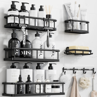Shower Caddy Adhesive, Rustproof Shower Organizer with Soap Holder, Large Capacity Shower Shelves for Inside Shower, No Drilling Bathroom Organizers and Storage for Home Decor 6 Pack