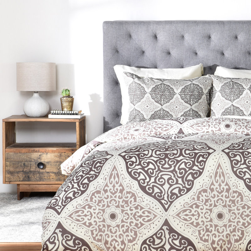 Curly Rhombus Traditional Polyester Damask Duvet Cover, Queen Duvet Cover