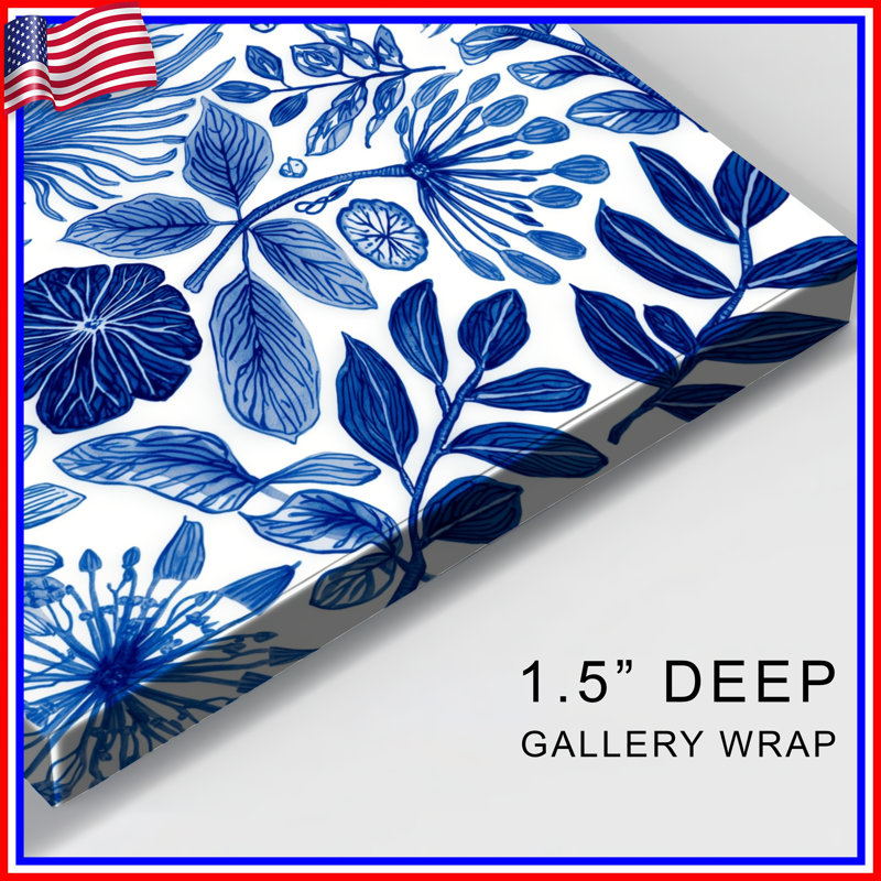 «Blue Botanical Illustration», toile tendue en plusieurs tailles, 20 po x 24 po