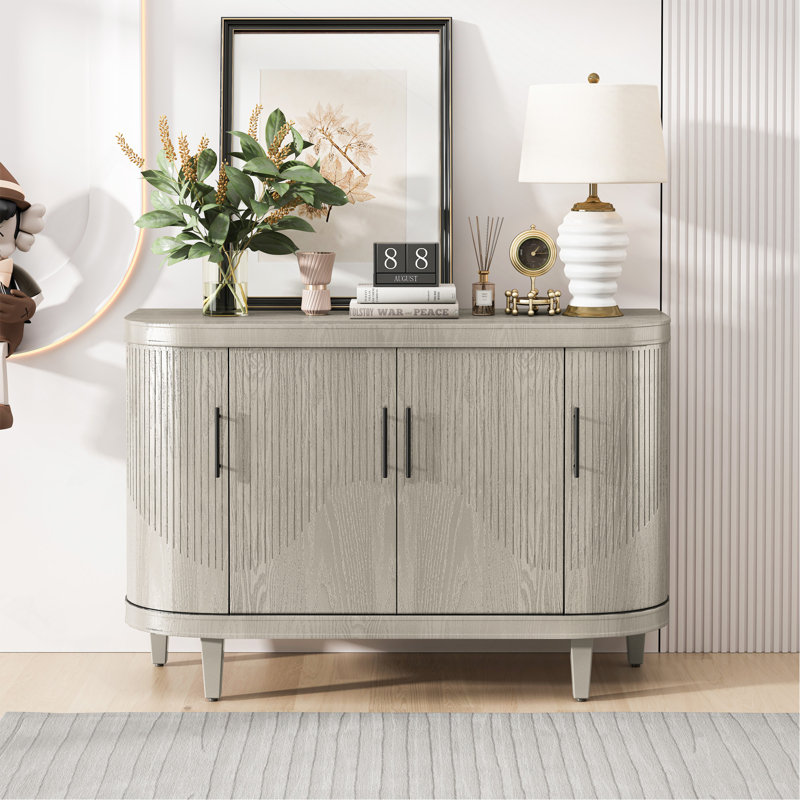 Buffet moderne incurvé de 47,2 pouces avec console et armoire de rangement en bois avec 4 portes et tablettes intérieures réglables pour le salon