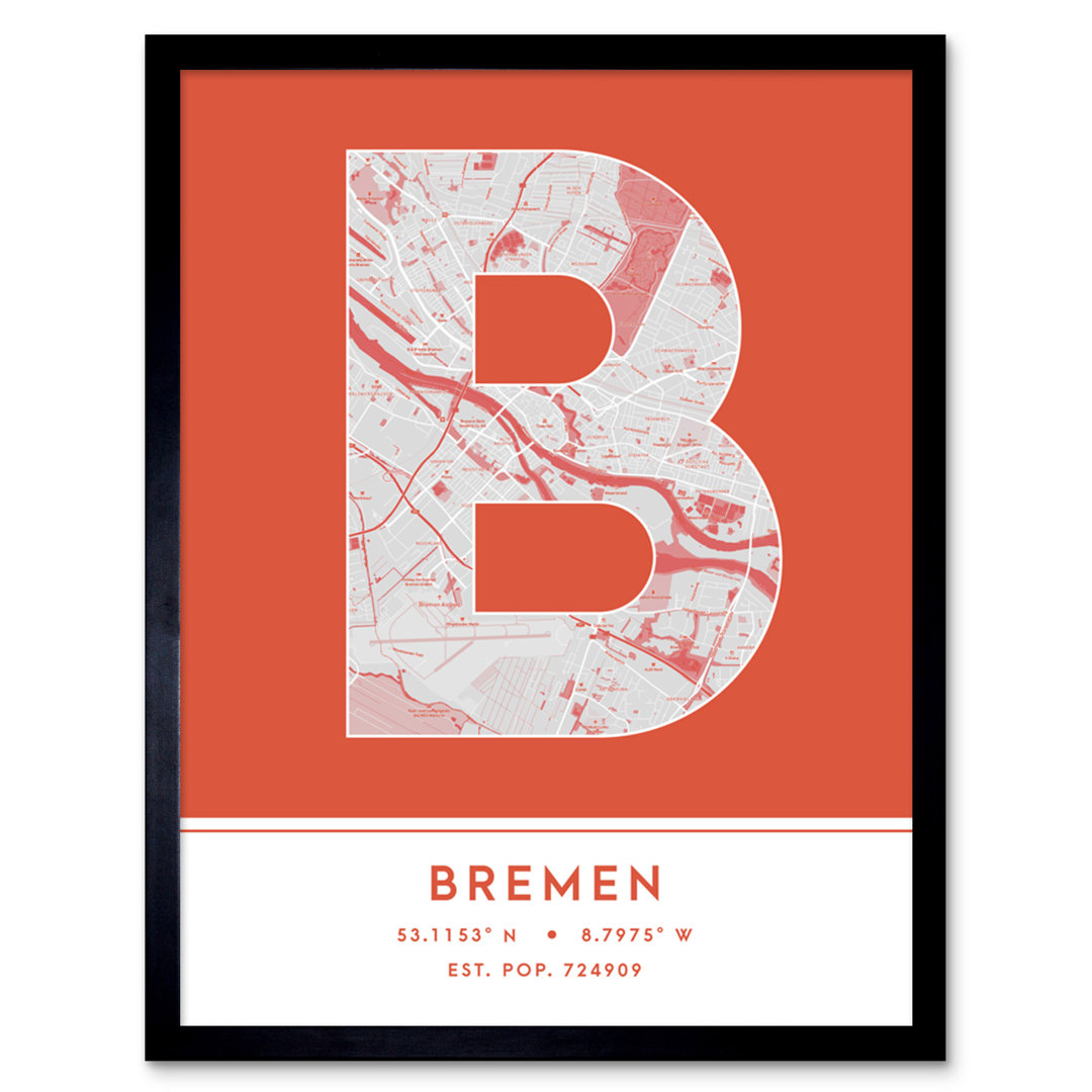 Bremen City Map Bremen Orange - Single Picture Frame Typography