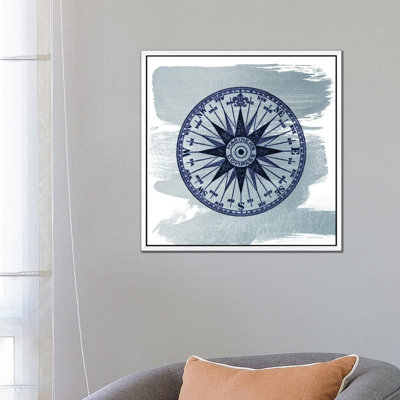 Brushed Midnight Blue Compass Rose 1 Piece Wall Art on Canvas