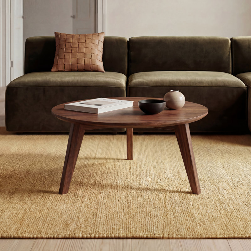 NRLBSC Solid Wood Three Leg Coffee Table, Brown Oak, 60cm