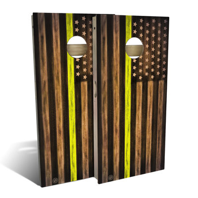 Charred Dispatcher Yellow Line Cornhole Board Set | Includes (2) Boards, (8) Bags & Optional Accessories