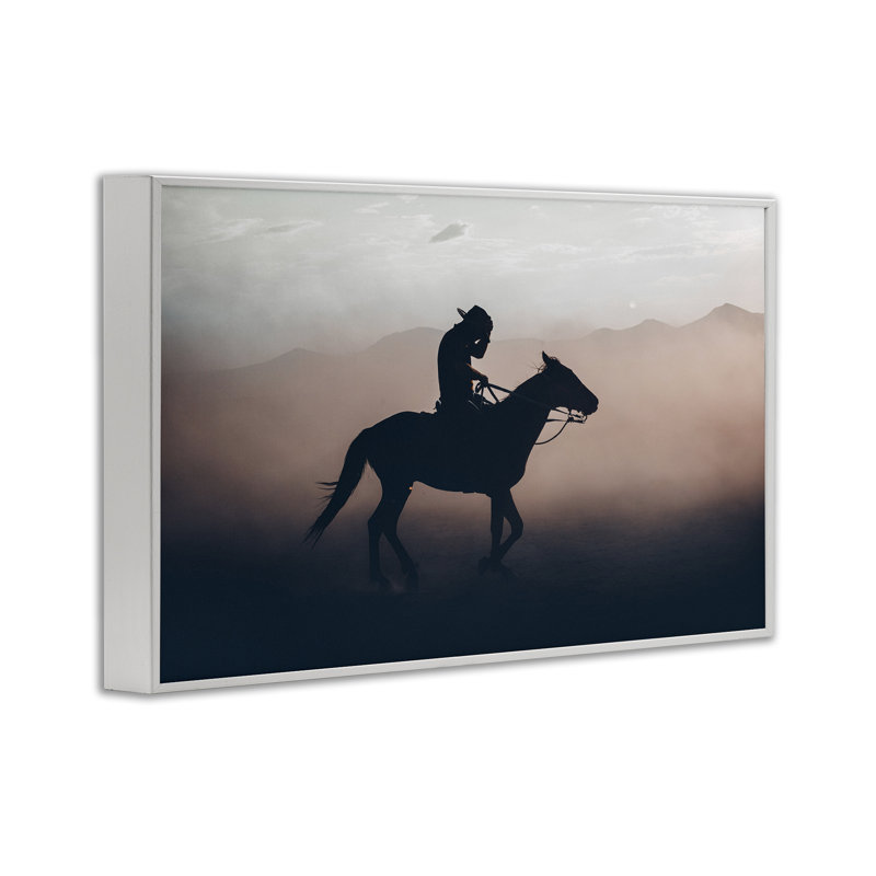 Sprint Cowboy à cheval, estampe numérique, conception par 1x, H 12 po x l 18 po, Estampe numérique encadrée blanc bord de mer