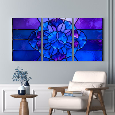 Stained Glass Flower Pattern Canvas Wrapped Wall Art Oil Painting Print Set of 3