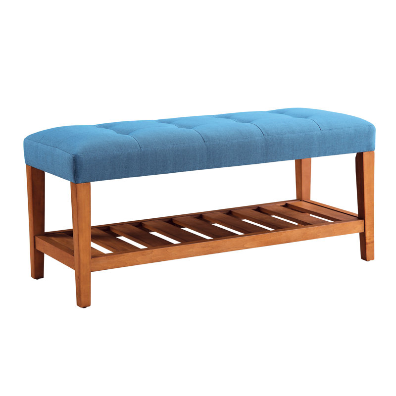 Fabric Upholstered Bench With Open Storage, Blue