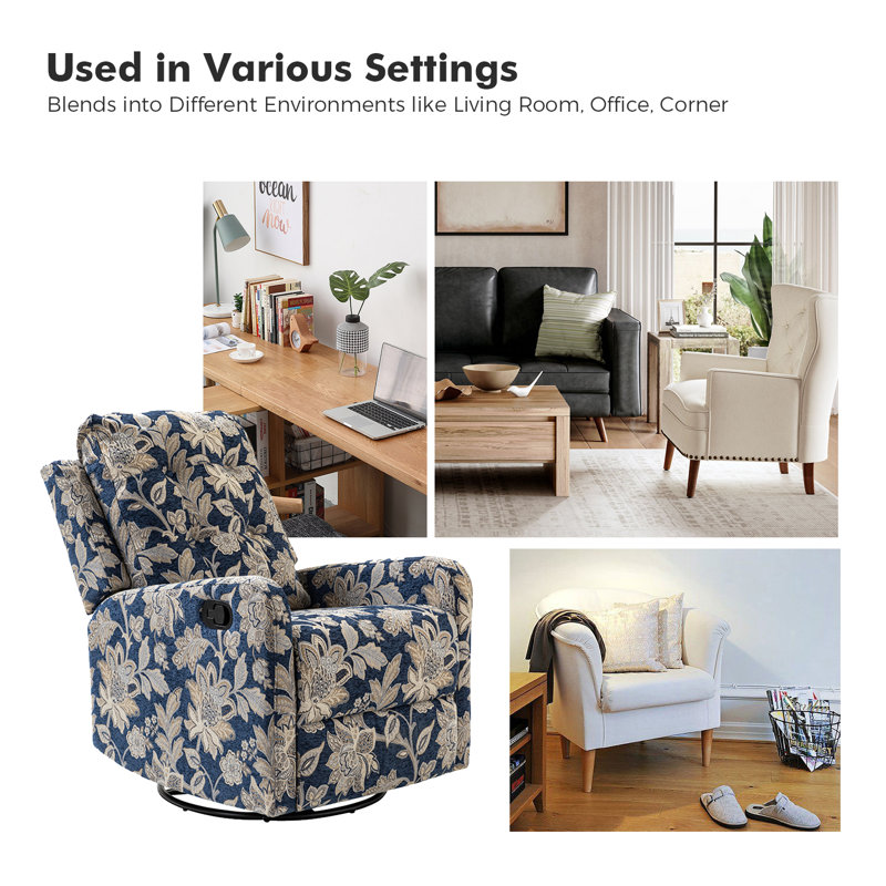 Fauteuil inclinable manuel berçant pivotant de 27,2 po de large Hayti (ensemble de 2), Mélange de polyester bleu marine