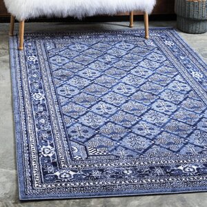 Hartle Geometric Blue/ Ivory/Navy Blue/Light Blue Area Rug Runner 