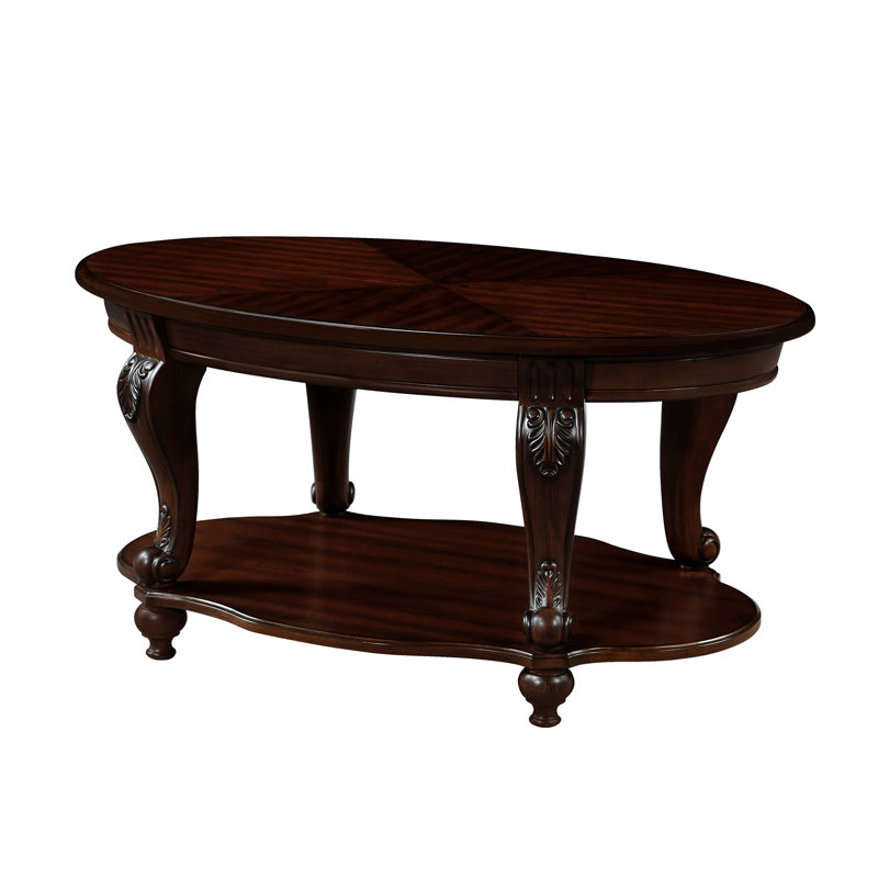 Table basse ovale en bois 42 po avec rangement à 2 niveaux, Cerise