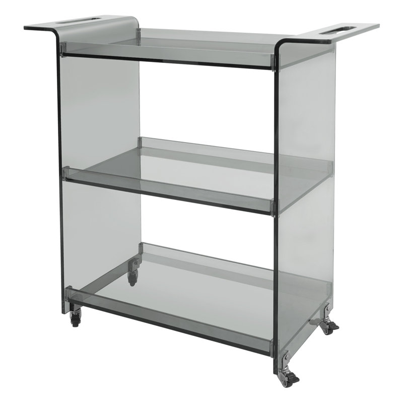 3 Tiers Freestanding Mobile Pc Rolling Serving Cart With Wheels, Gray Clear