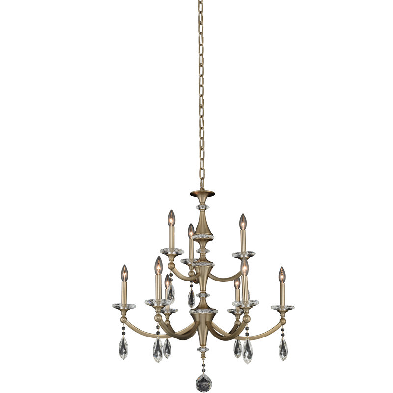 Matte Brushed Gold and Crystal 9-Light Candle Chandelier