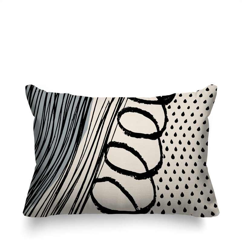 Oreiller rectangulaire réversible intérieur / extérieur Toba, Gris / noir / blanc cassé, H 14 po x l 20 po