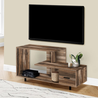 Meuble télé 48 po avec rangement, attrait moderne et fonctionnel en stratifié brun pour le salon et la chambre à coucher, pouvant accueillir un téléviseur de 89 po ou moins, pouvant accueillir jusqu'à 80 personnes