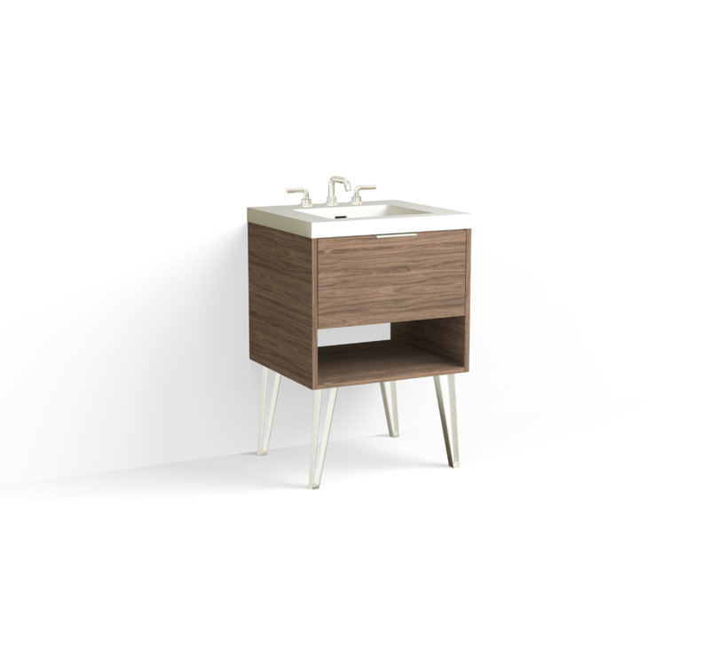 Modo 24" W Freestanding Single Bathroom Vanity with Dawson Leg, Polished Nickel, Matte White/8" Widespread, Nocino