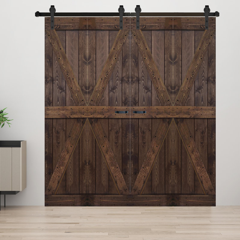 Porte de grange double pliante en bois massif de style K avec ensemble de quincaillerie - Assemblage requis, 48 po x 84 po