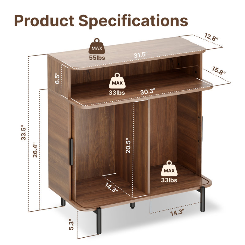 Fluted Storage Cabinet with Sliding Tambour Doors (Walnut), Brown