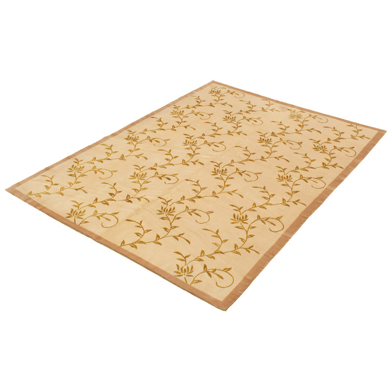 Tapis de zone en laine doré/ivoire/brun 6 pi 5 po x 9 pi one-of-kind main-noué la new age