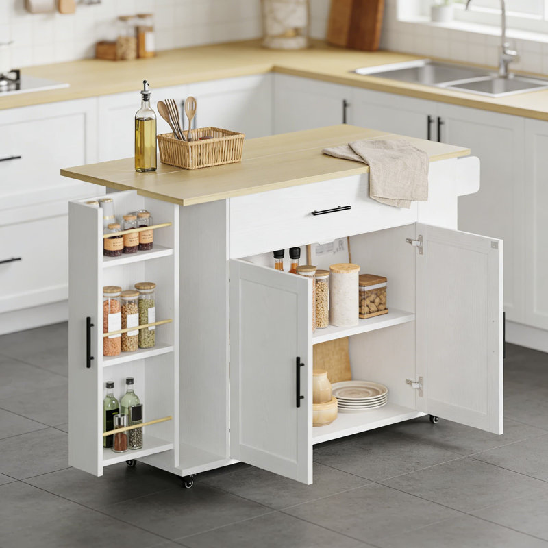 Mobile Kitchen Island Cart With Drop Leaf, Adjustable Shelves, Locking Wheels, Drawer And Towel Rack For Extra Storage And Workspace