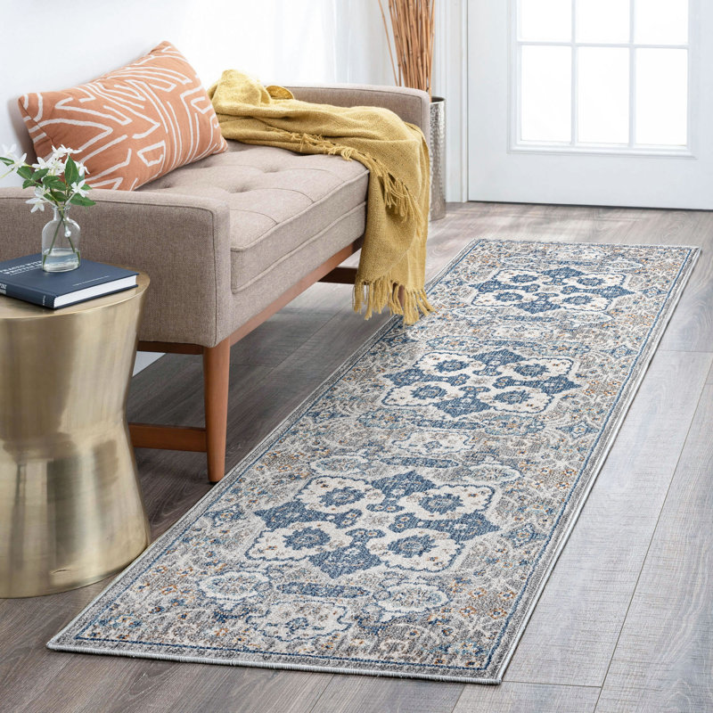Tapis oriental gris Deundre, Tapis de couloir 2 pi 3 po x 7 pi 7 po