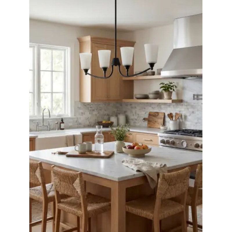 Kaminsky Chandelier, Matte Black, White