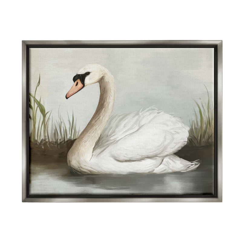 "Rosalind Wheeler Swan In Pond", peinture encadrée sur toile flottante par Ziwei Li, H 17 po x l 21 po x P 1,7 po