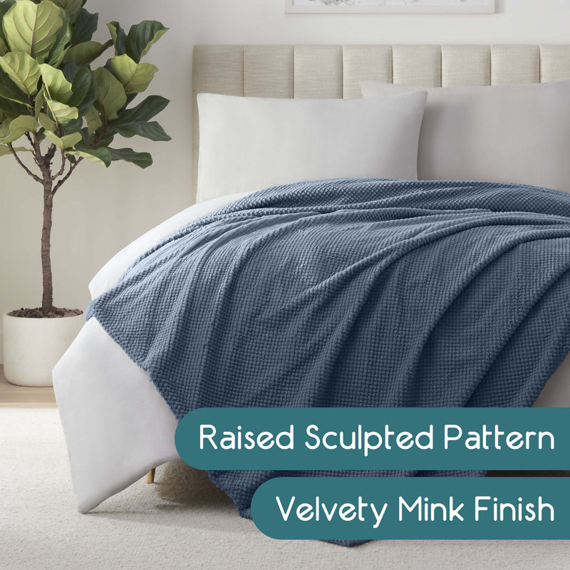 Vellux Plush Texture Blanket, Denim, Twin