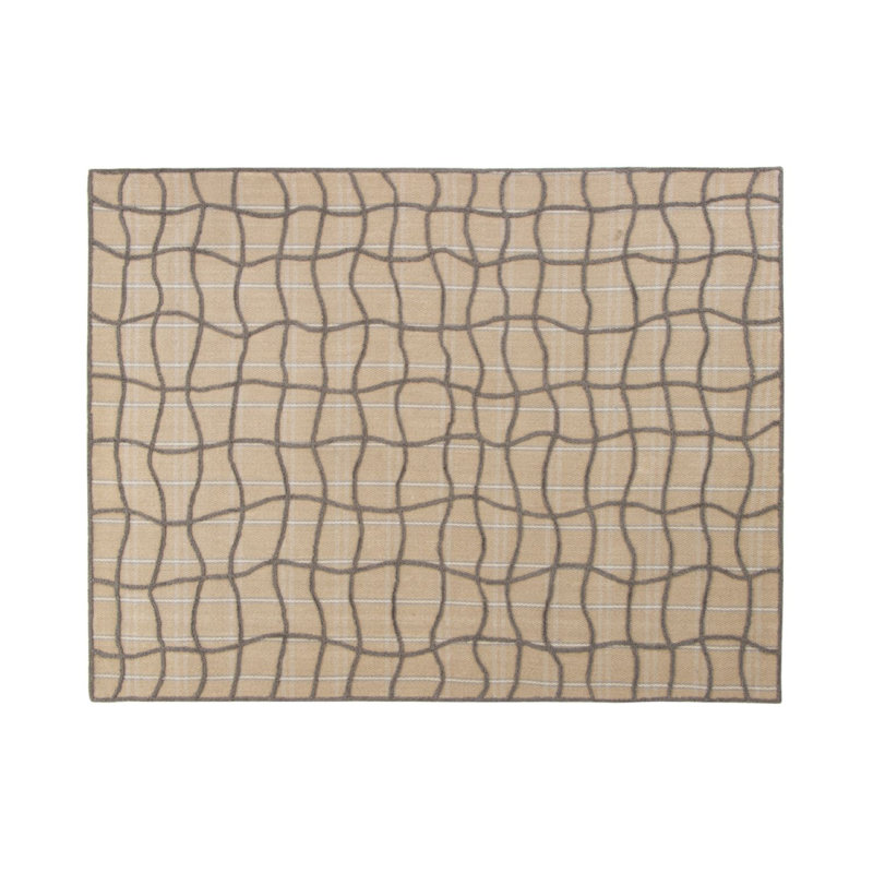 Tapis géométrique brun en laine fait à la main, Rectangle de 5 pi x 8 pi
