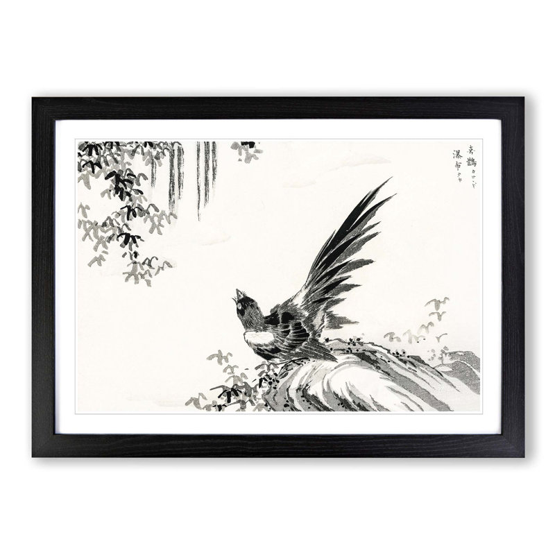 Japanese Magpie by Numata Kashu - Framed Print, 48cm H x 65cm W x 2cm D, Black Framed