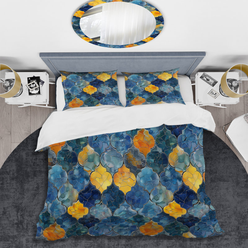 Ensemble de housse de couette Blue Green Tiles I - Tiles, Housse de couette très grand et 2 très grandes t