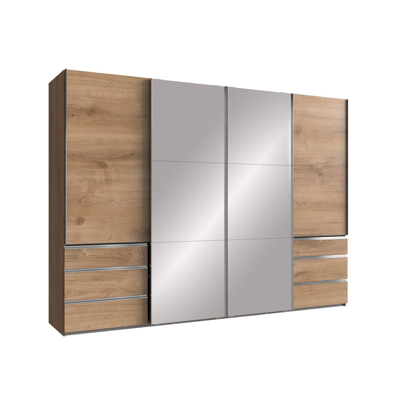 Aelia 4 Door Manufactured Wood Wardrobe, Beige/Clear, 236cm H x 300cm W x 65cm D